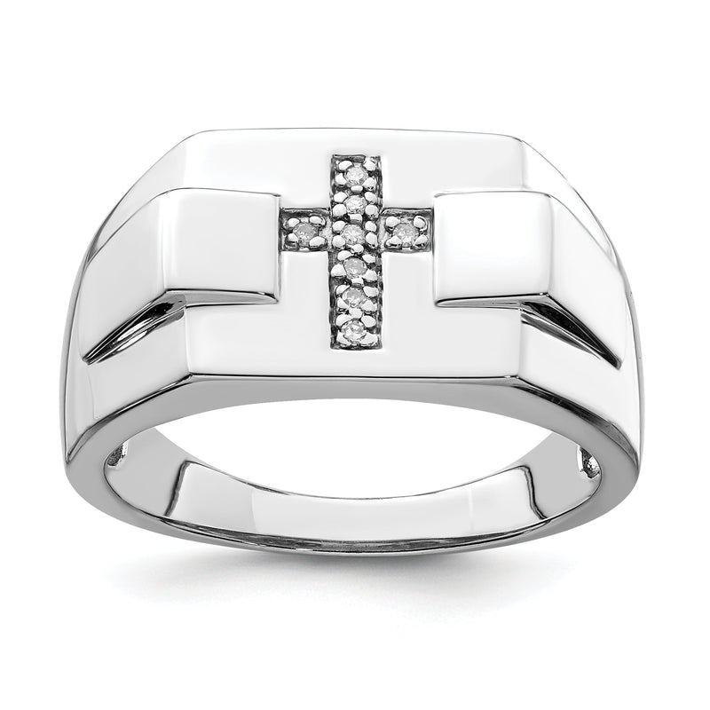 Sterlingsilber Rhodium Diamant Kreuz Siegel Ring