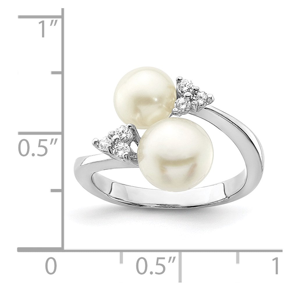 Sterlingsilber Rhodiniert 8 9mm Weiß Knopf Süßwasser Zuchtperle und Zirkonia Ring