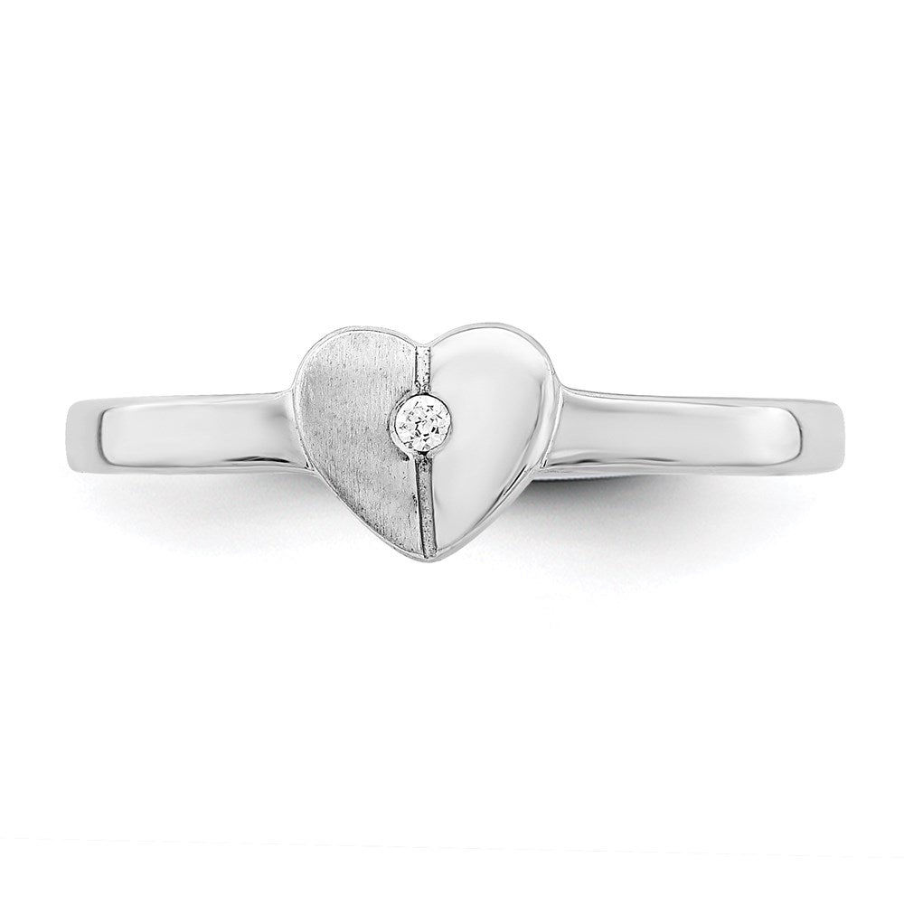 Sterlingsilber Poliert & Satiniert Zirkonia Herz Kinder Ring