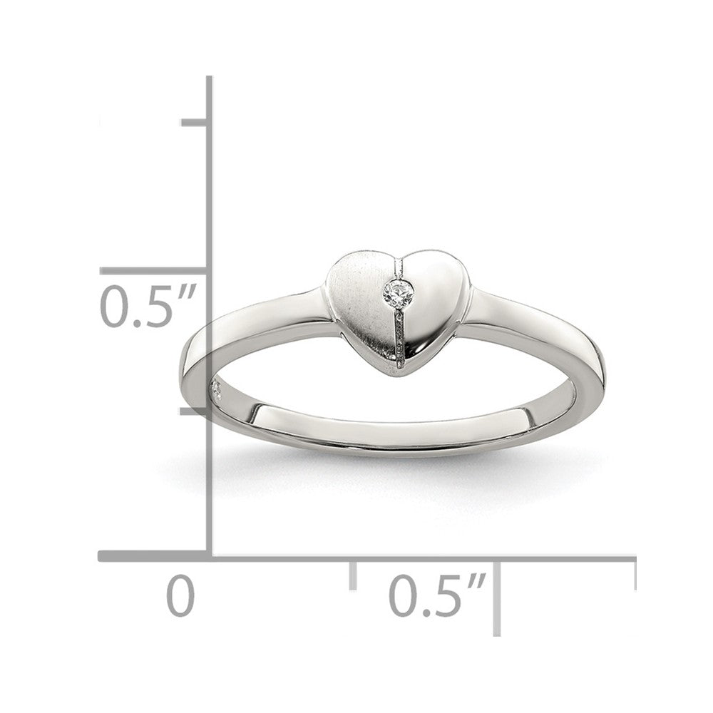 Sterlingsilber Poliert & Satiniert Zirkonia Herz Kinder Ring