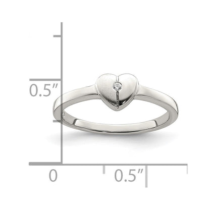 Sterlingsilber Poliert & Satiniert Zirkonia Herz Kinder Ring