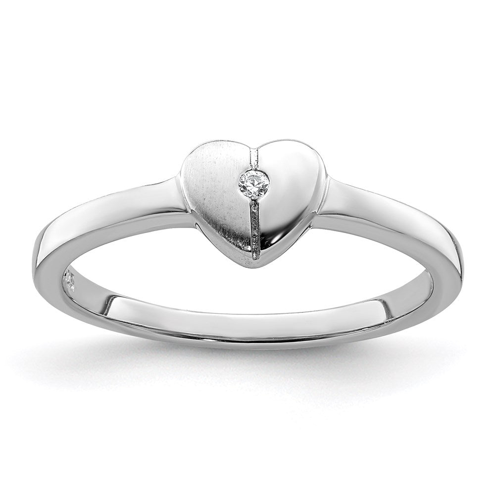 Sterlingsilber Poliert & Satiniert Zirkonia Herz Kinder Ring