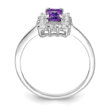 Sterlingsilber Rhodiniert Amethyst und Zirkonia Ring