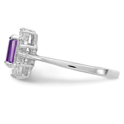 Sterlingsilber Rhodiniert Amethyst und Zirkonia Ring