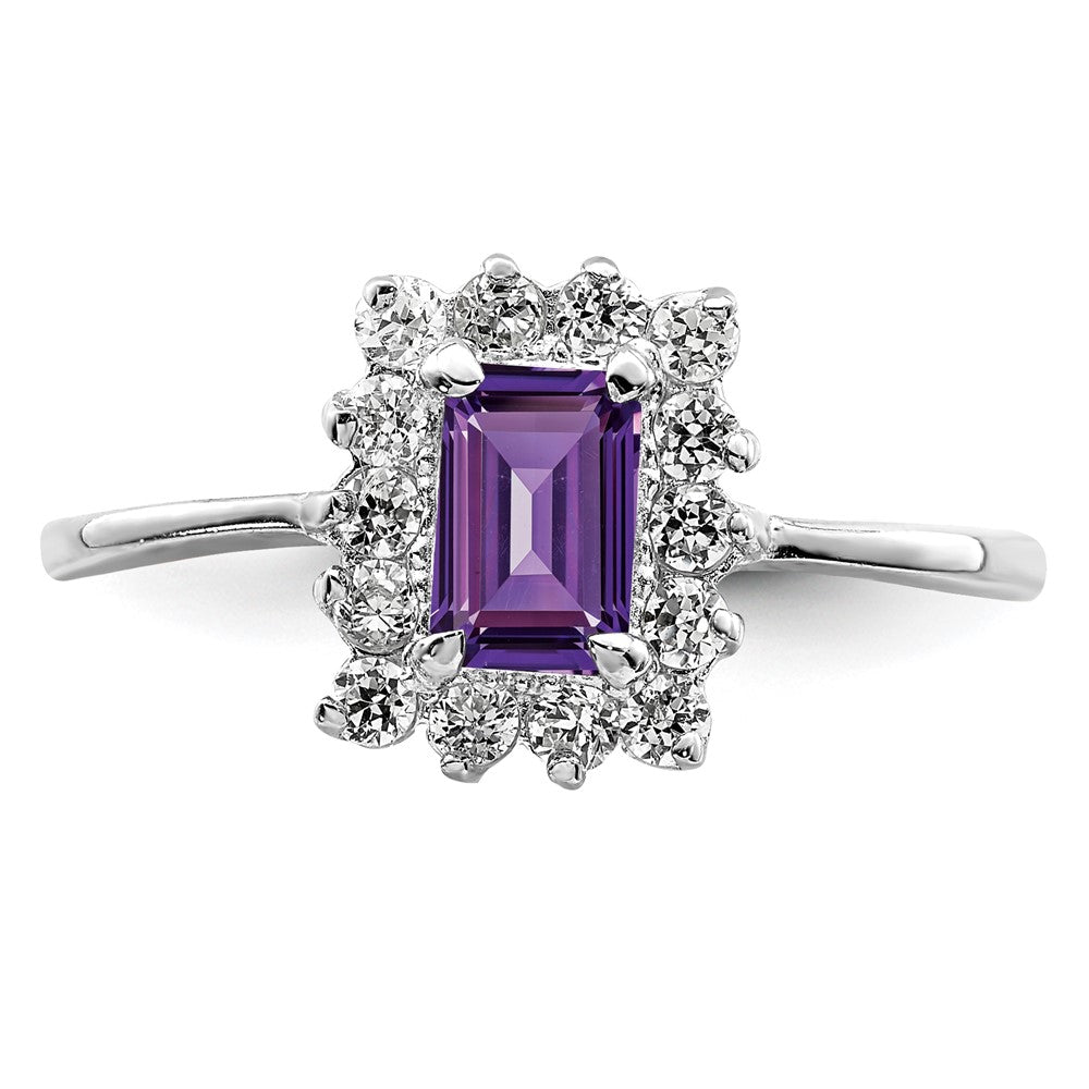 Sterlingsilber Rhodiniert Amethyst und Zirkonia Ring