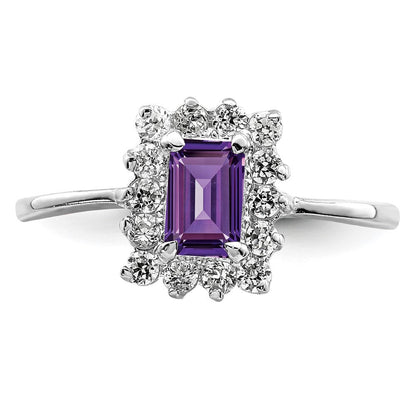 Sterlingsilber Rhodiniert Amethyst und Zirkonia Ring