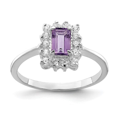 Sterlingsilber Rhodiniert Amethyst und Zirkonia Ring