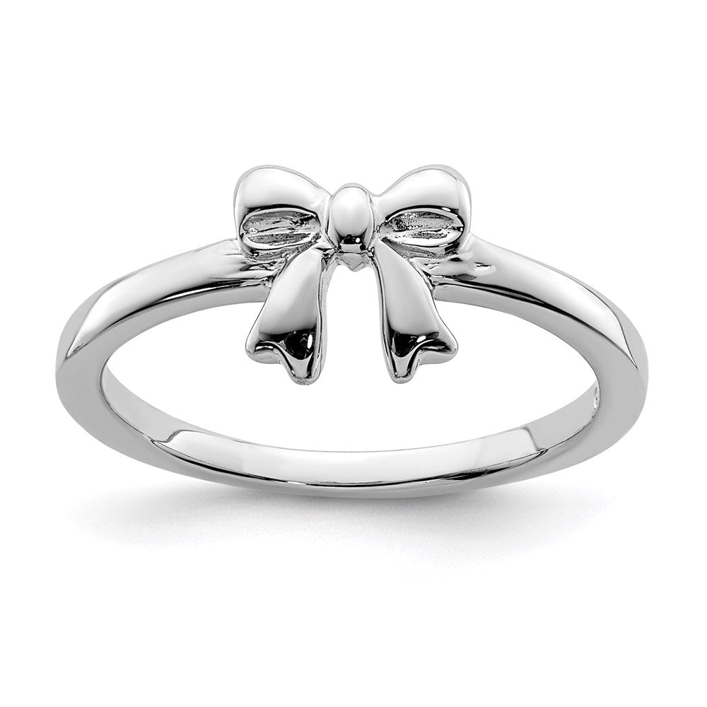 Sterlingsilber Rhodiniert Poliert Schleife Kinder Ring (size 3 Nur)