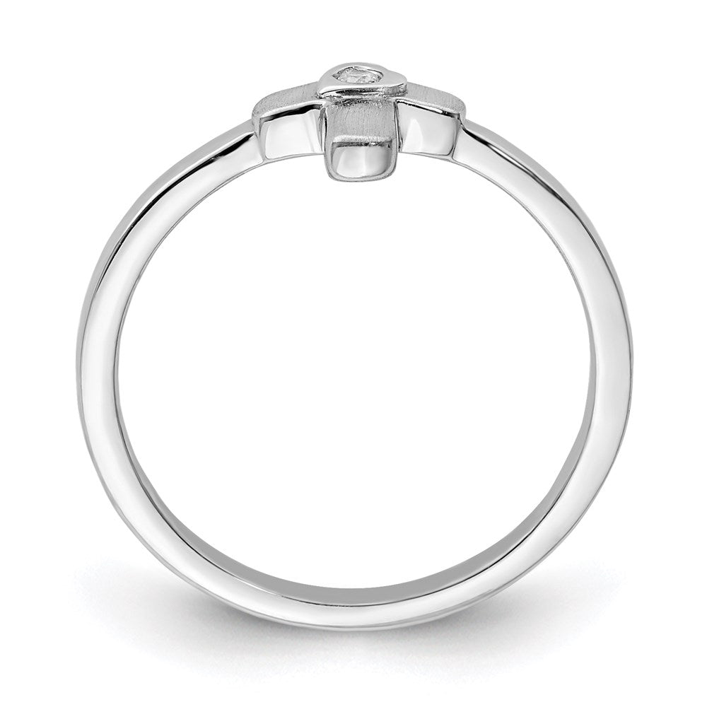 Sterlingsilber Poliert & Satiniert Zirkonia Kreuz Kinder Ring