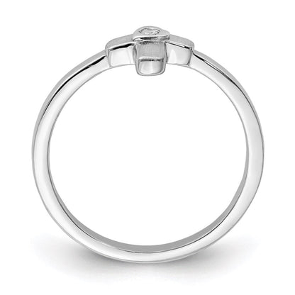 Sterlingsilber Poliert & Satiniert Zirkonia Kreuz Kinder Ring
