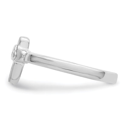 Sterlingsilber Poliert & Satiniert Zirkonia Kreuz Kinder Ring