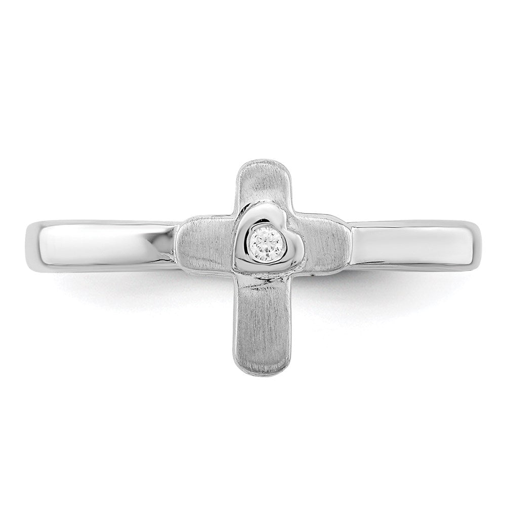 Sterlingsilber Poliert & Satiniert Zirkonia Kreuz Kinder Ring