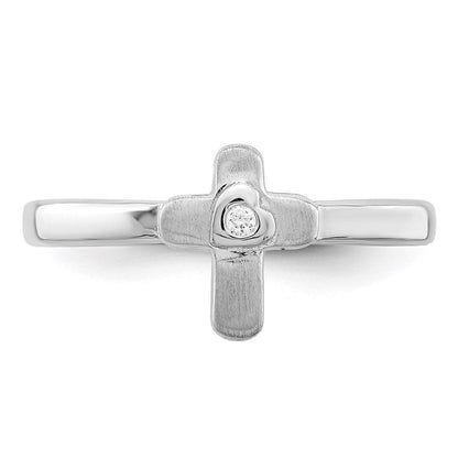 Sterlingsilber Poliert & Satiniert Zirkonia Kreuz Kinder Ring