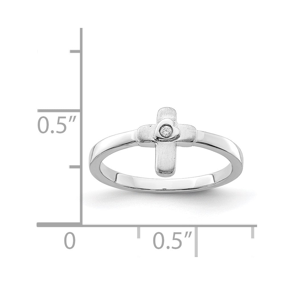 Sterlingsilber Poliert & Satiniert Zirkonia Kreuz Kinder Ring