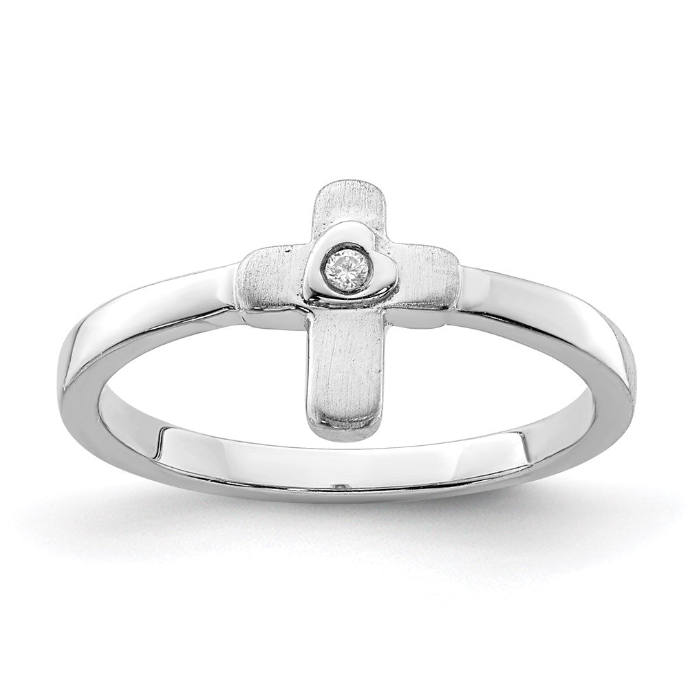 Sterlingsilber Poliert & Satiniert Zirkonia Kreuz Kinder Ring