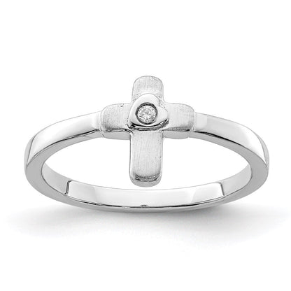 Sterlingsilber Poliert & Satiniert Zirkonia Kreuz Kinder Ring