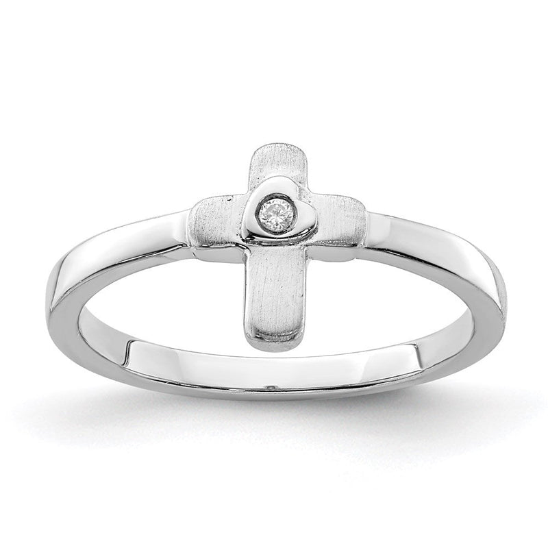 Sterlingsilber Poliert & Satiniert Zirkonia Kreuz Kinder Ring