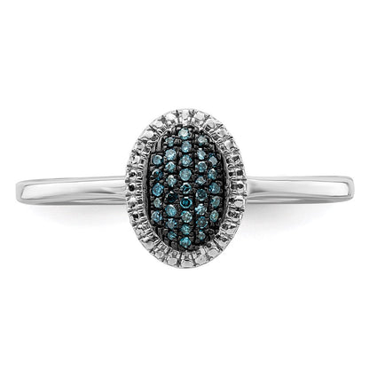 Sterlingsilber Weiß Nacht Rhodiniert Blau Diamant Oval Ring