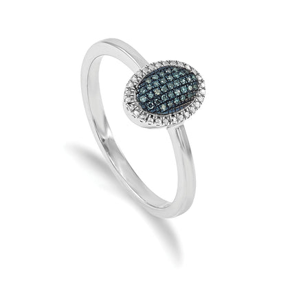 Sterlingsilber Weiß Nacht Rhodiniert Blau Diamant Oval Ring
