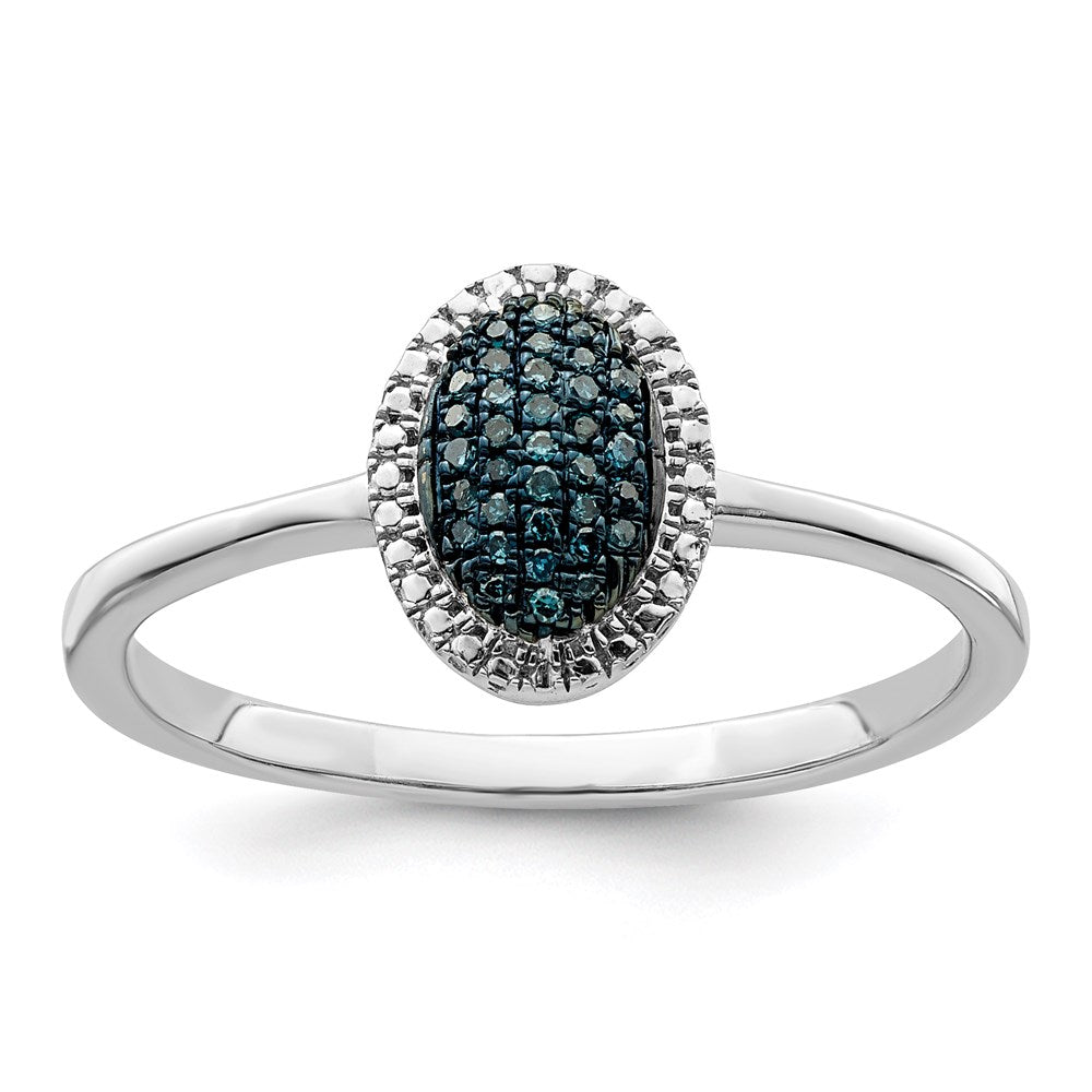 Sterlingsilber Weiß Nacht Rhodiniert Blau Diamant Oval Ring
