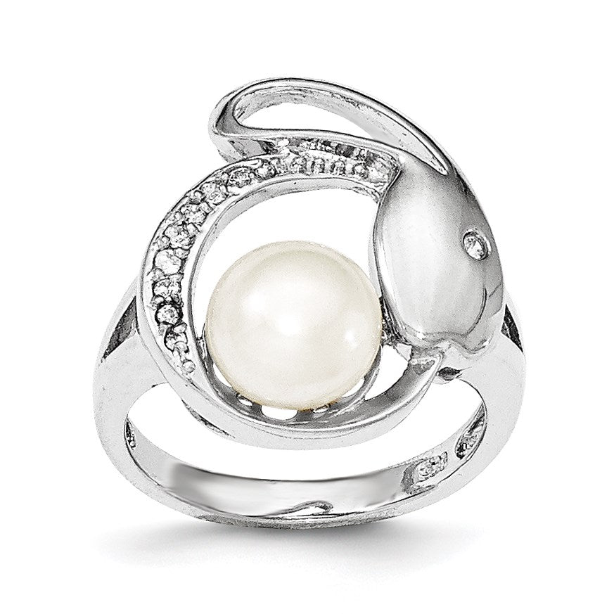 Sterlingsilber Zirkonia 8 9mm Fw Zucht Knopf Perle Ring
