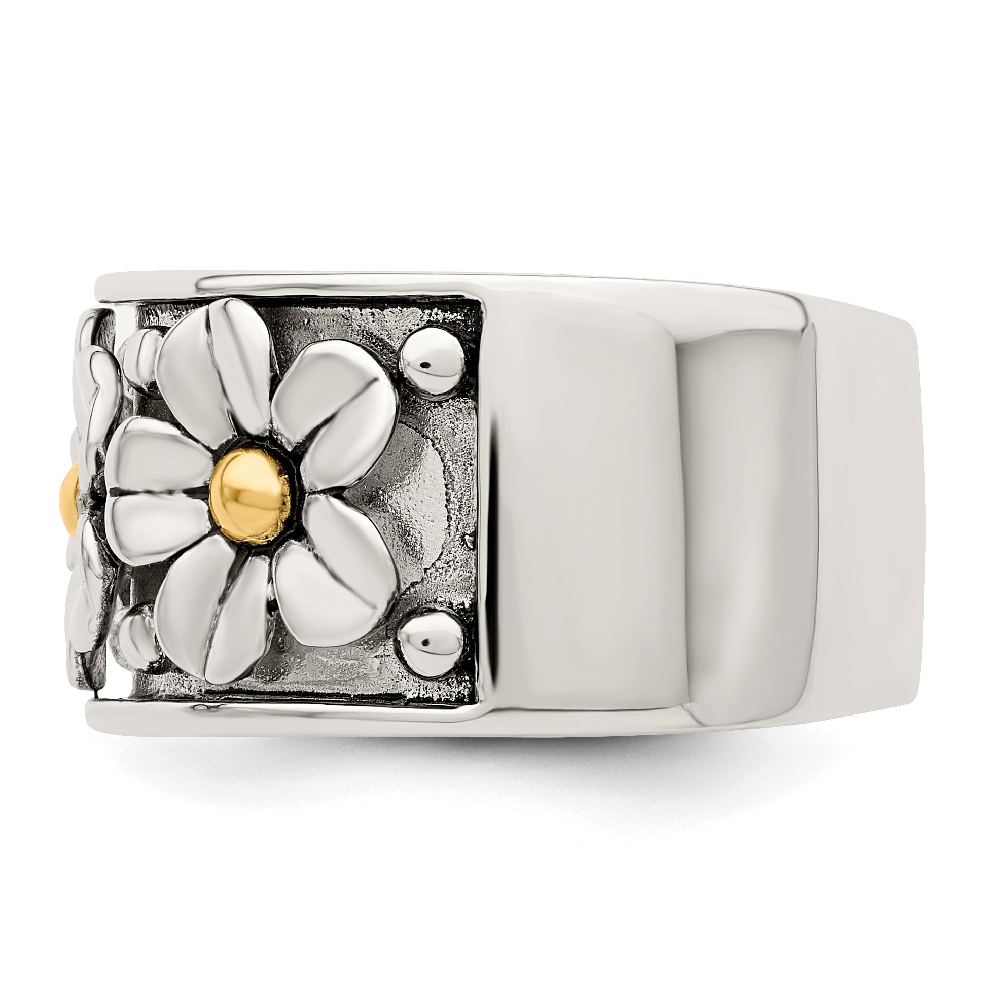Silber/14K Bicolor Sterlingsilber Antikisiert mit 14K Gold Centers Gänseblümchen Ring