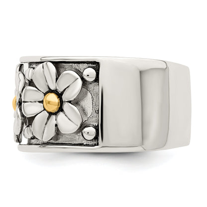 Silber/14K Bicolor Sterlingsilber Antikisiert mit 14K Gold Centers Gänseblümchen Ring