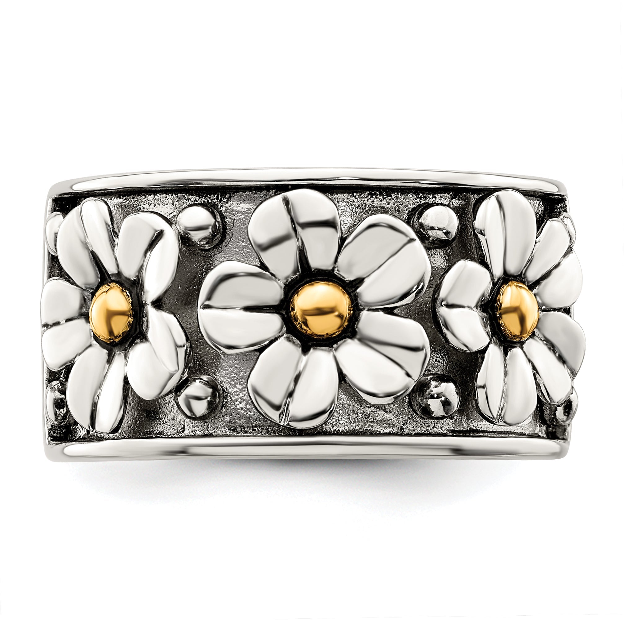 Silber/14K Bicolor Sterlingsilber Antikisiert mit 14K Gold Centers Gänseblümchen Ring