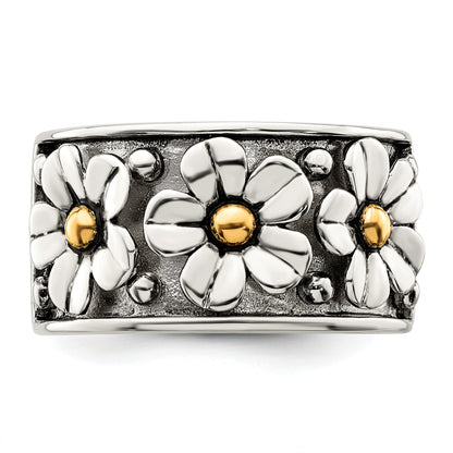 Silber/14K Bicolor Sterlingsilber Antikisiert mit 14K Gold Centers Gänseblümchen Ring