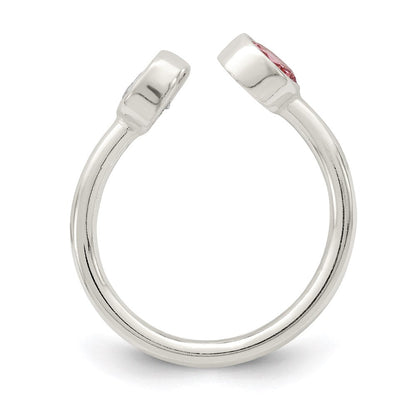 Sterlingsilber Poliert Rosa und Weiß Zirkonia Verstellbar Ring