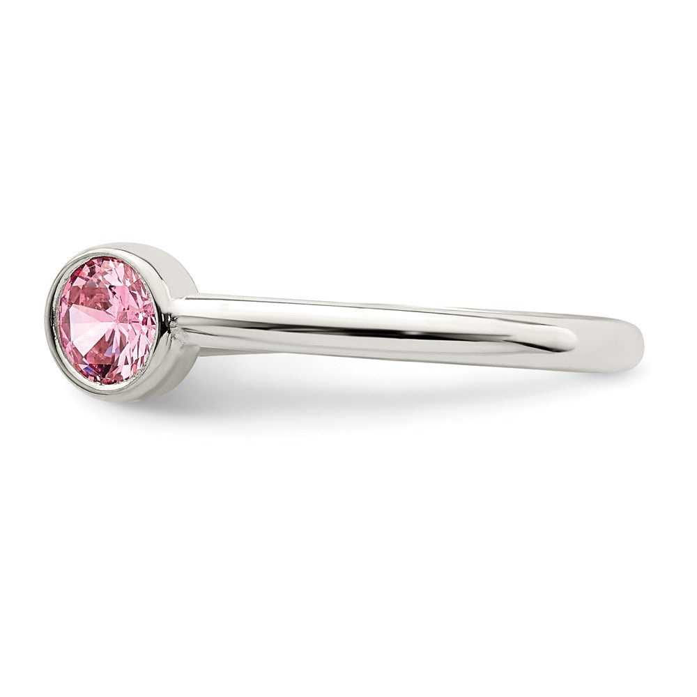 Sterlingsilber Poliert Rosa und Weiß Zirkonia Verstellbar Ring