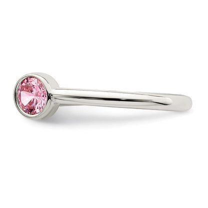 Sterlingsilber Poliert Rosa und Weiß Zirkonia Verstellbar Ring