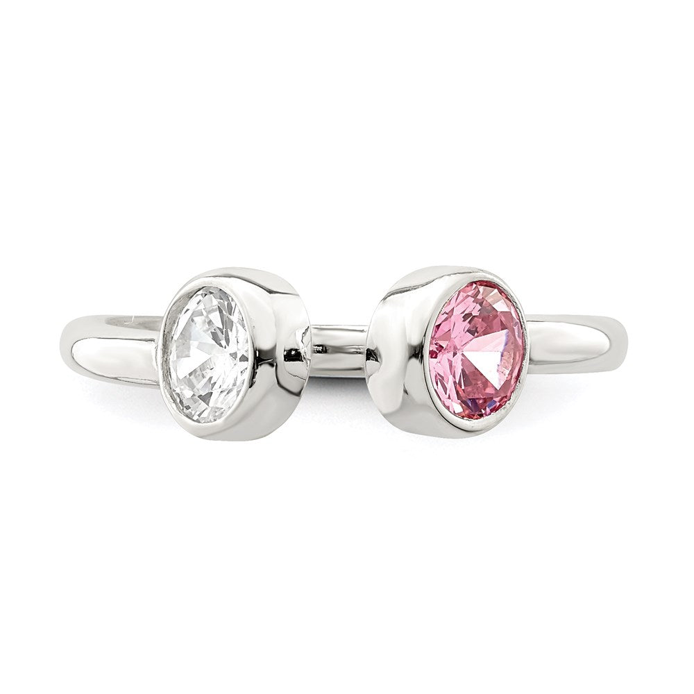 Sterlingsilber Poliert Rosa und Weiß Zirkonia Verstellbar Ring