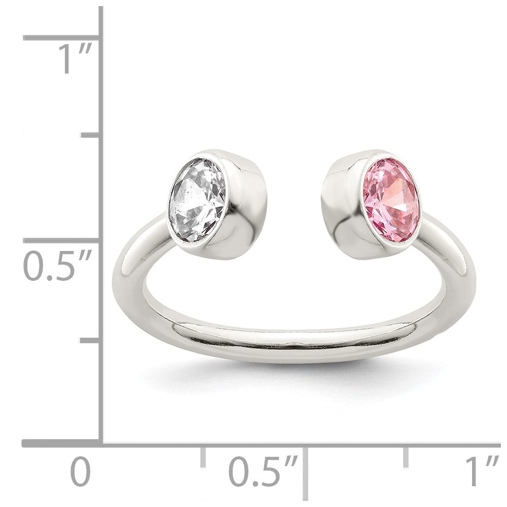 Sterlingsilber Poliert Rosa und Weiß Zirkonia Verstellbar Ring