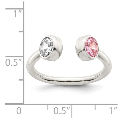 Sterlingsilber Poliert Rosa und Weiß Zirkonia Verstellbar Ring