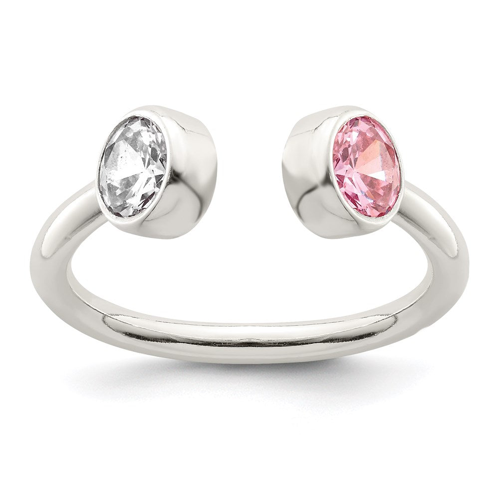 Sterlingsilber Poliert Rosa und Weiß Zirkonia Verstellbar Ring