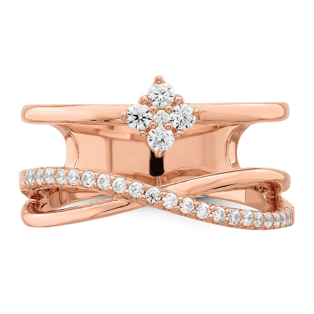 Sterlingsilber Schimmernd Roséfarben Glanz Vergoldet 27 Stein Zirkonia Ring
