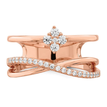 Sterlingsilber Schimmernd Roséfarben Glanz Vergoldet 27 Stein Zirkonia Ring