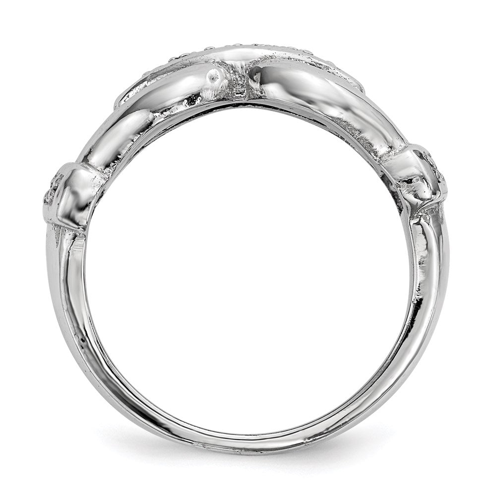 Sterlingsilber Rhodiniert Poliert und Strukturiert Fantasie Zirkonia Ring