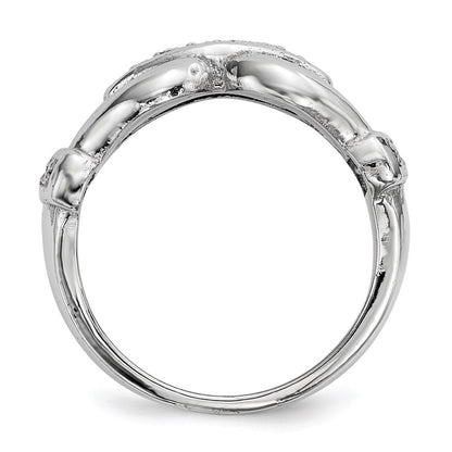 Sterlingsilber Rhodiniert Poliert und Strukturiert Fantasie Zirkonia Ring