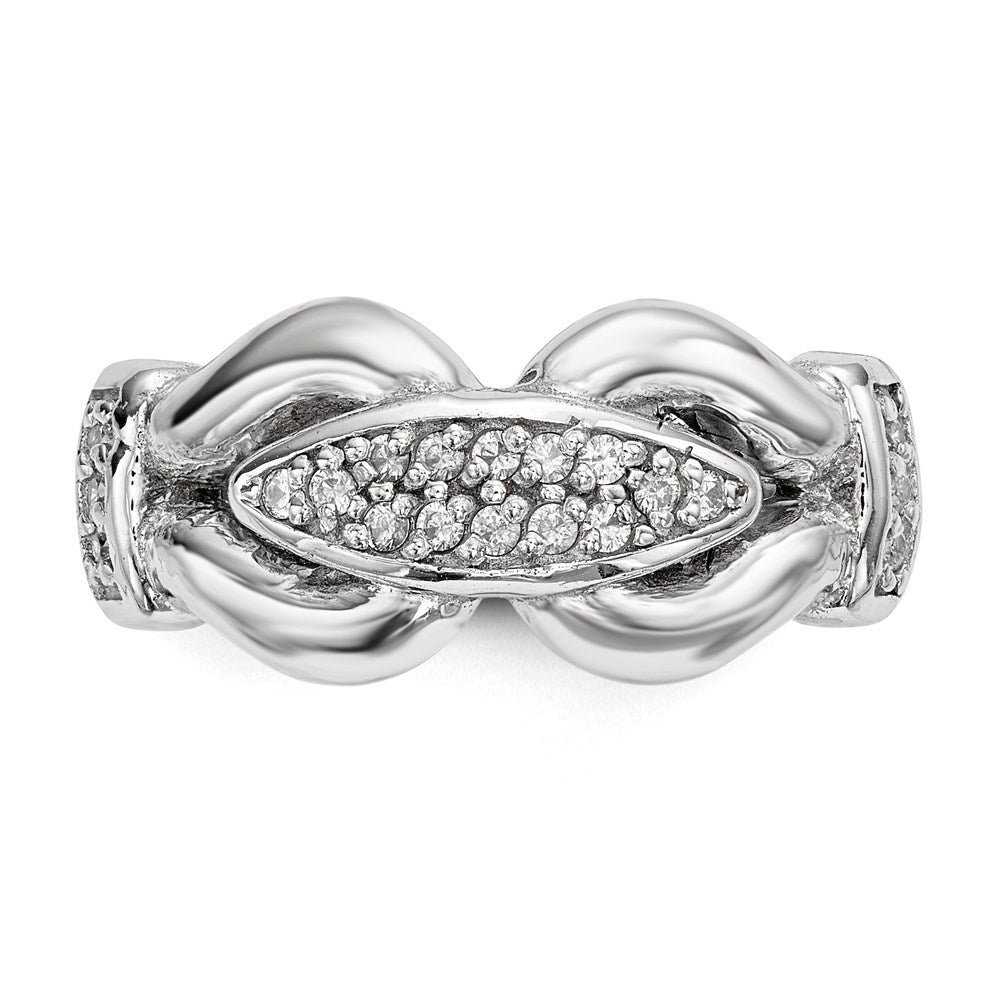 Sterlingsilber Rhodiniert Poliert und Strukturiert Fantasie Zirkonia Ring