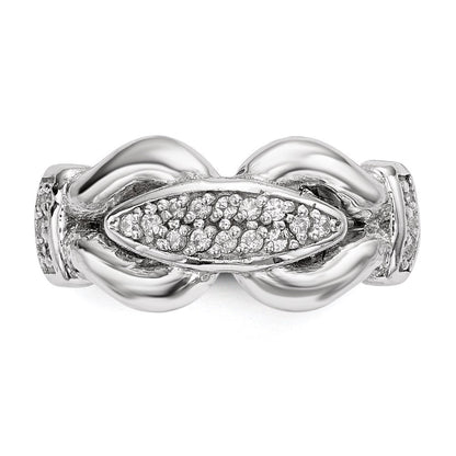Sterlingsilber Rhodiniert Poliert und Strukturiert Fantasie Zirkonia Ring