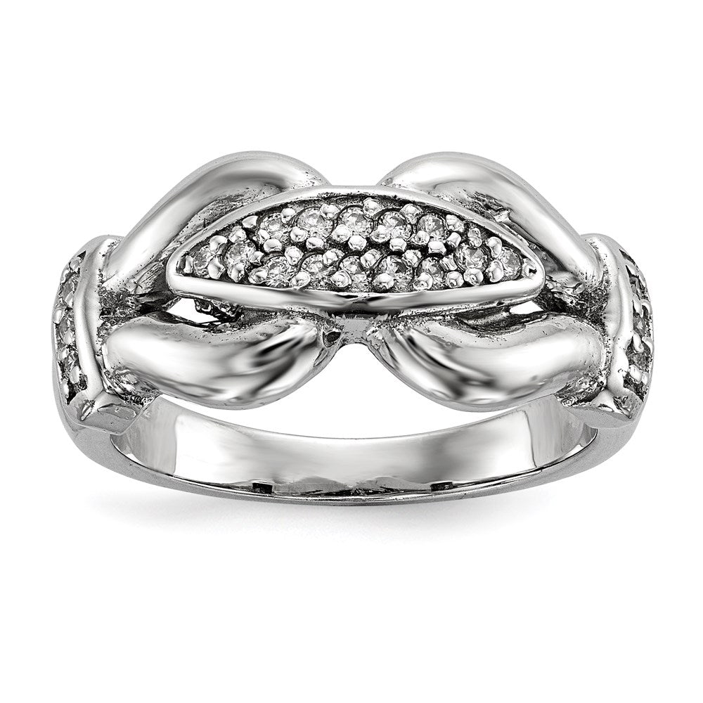 Sterlingsilber Rhodiniert Poliert und Strukturiert Fantasie Zirkonia Ring