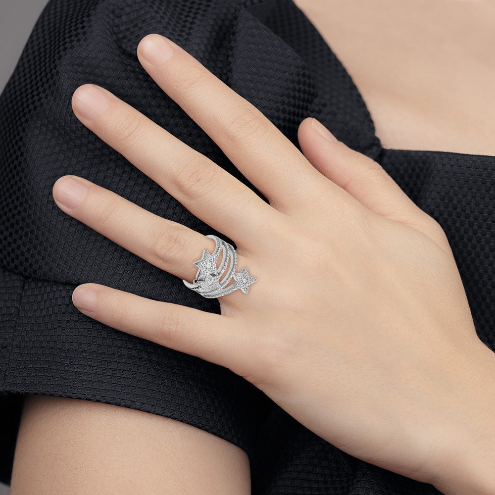 Sterlingsilber Rhodiniert Zirkonia Stern Ring