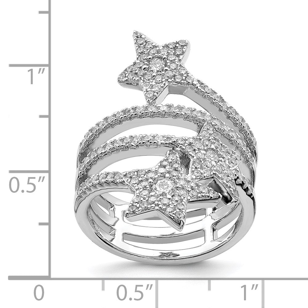 Sterlingsilber Rhodiniert Zirkonia Stern Ring