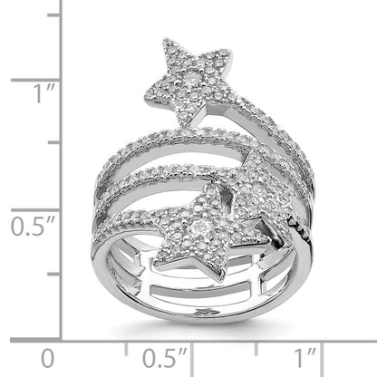 Sterlingsilber Rhodiniert Zirkonia Stern Ring