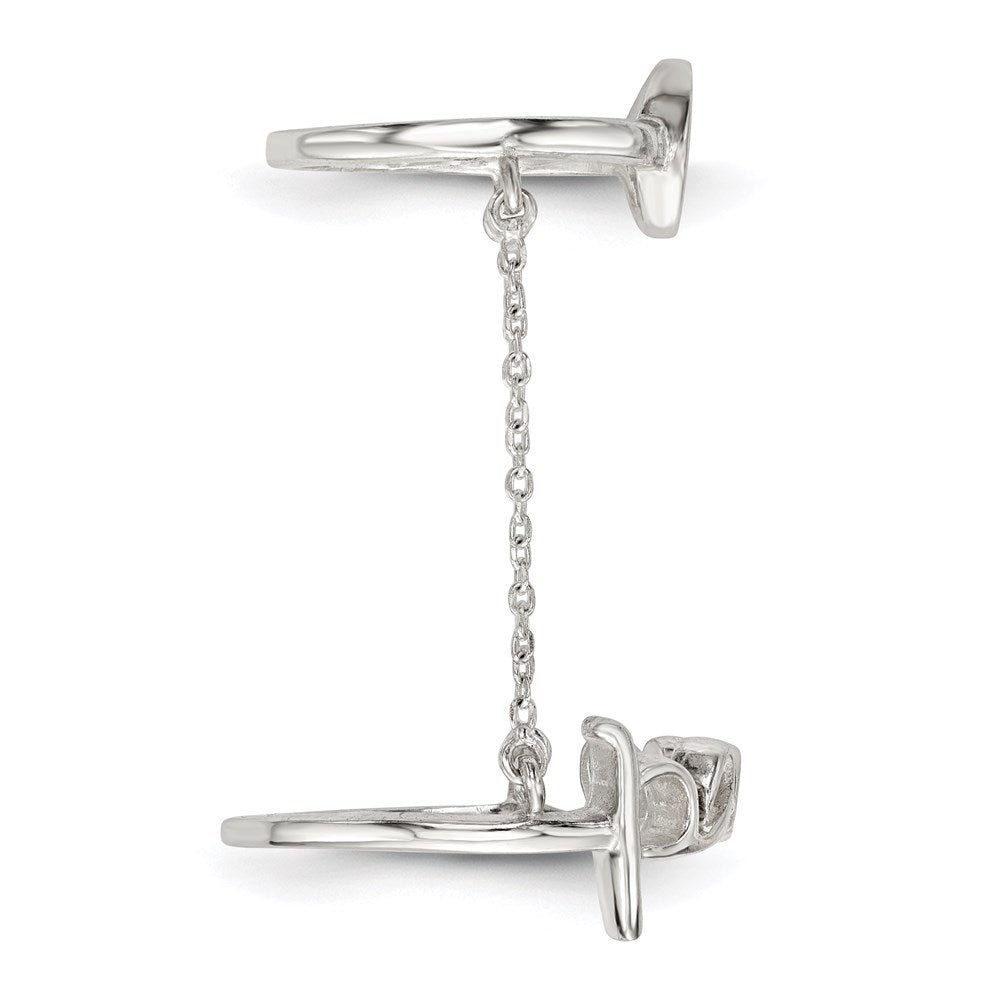 Sterlingsilber Poliert Kette & Frieden Doppelt Ring (size 6 Nur)