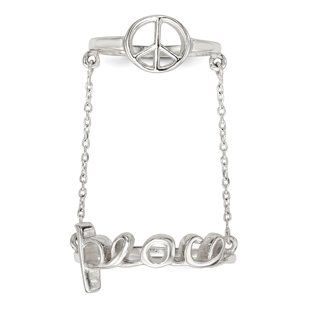 Sterlingsilber Poliert Kette & Frieden Doppelt Ring (size 6 Nur)