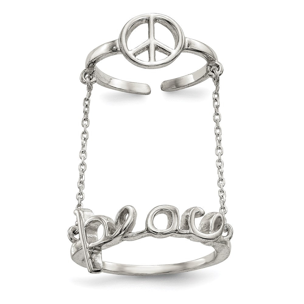Sterlingsilber Poliert Kette & Frieden Doppelt Ring (size 6 Nur)