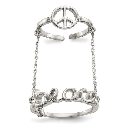 Sterlingsilber Poliert Kette & Frieden Doppelt Ring (size 6 Nur)